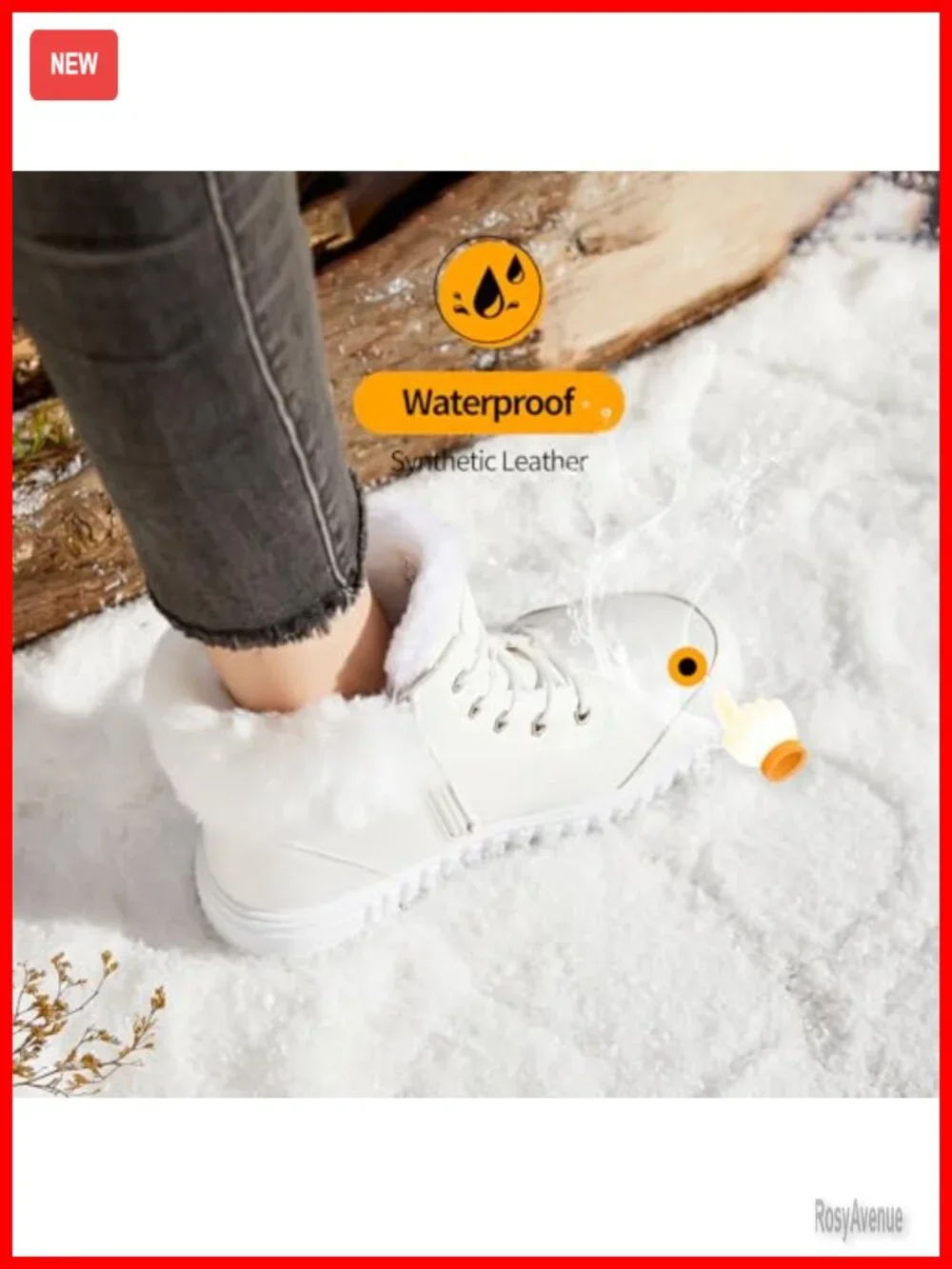 Waterproof Faux Leather Snow Boots with Side Zipper, Warm Lining Ankle Booties